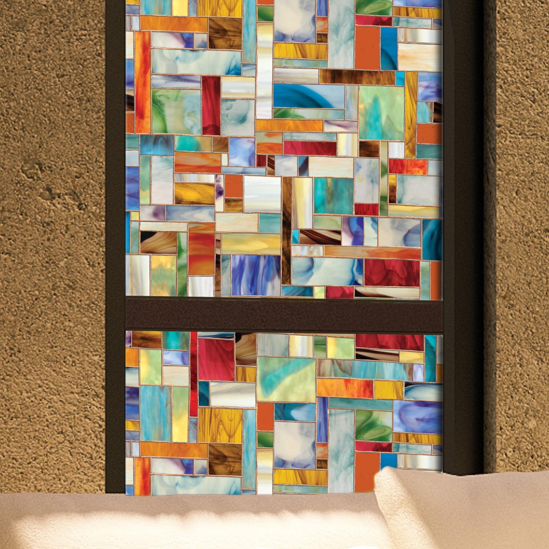 Artscape Montage 61 x 91 cm Window Film – Provides Privacy, Non-Adhesive, Colorful Stained Glass Pattern, UV Protection, Easy to Apply and Removable