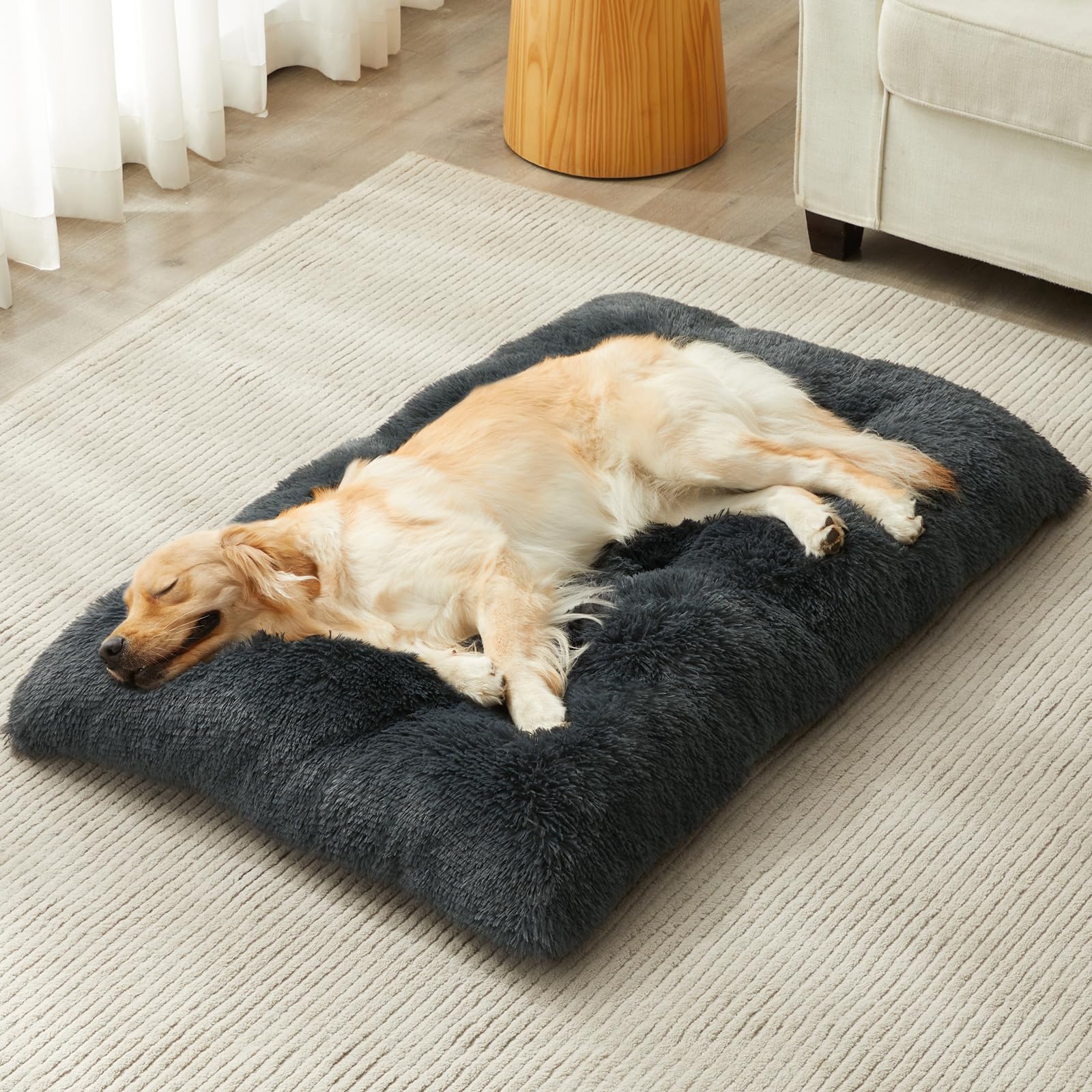 BFPETHOME Dog Beds for Large Dogs, Plush Dog Crate Bed Fluffy Cozy Kennel Pad for Sleeping &Ease Anxiety, Washable Pet Mats with Anti-Slip Bottom for Large Dogs, Navy Image