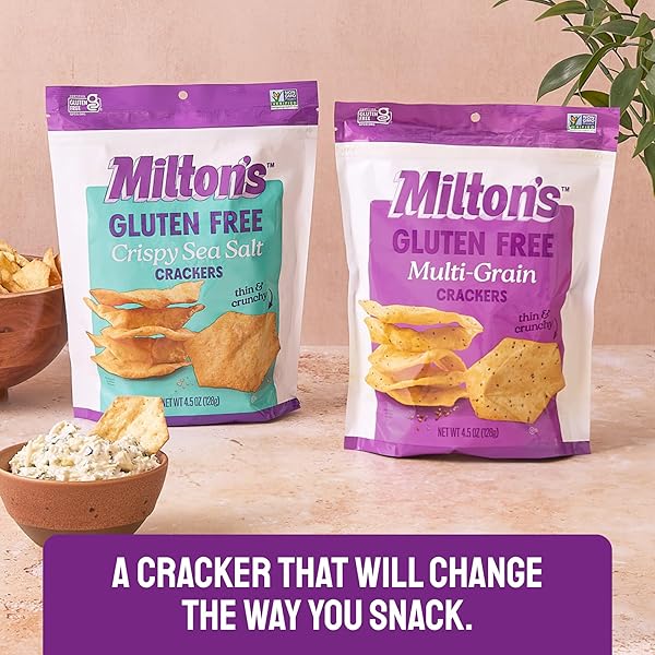 MILTON’S GLUTEN FREE CRACKERS, MULTI-GRAIN – NON-GMO PROJECT VERIFIED, KOSHER, CERTIFIED GLUTEN FREE SNACK, 7 GRAINS IN EVERY BITE – 4.5 OZ