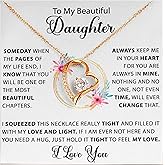 LUXUS™ To My Beautiful Daughter – Heart Necklace, Inspirational Jewelry for Daughter, Gift from Father, Empowering Message Necklace in 18K Gold Finish