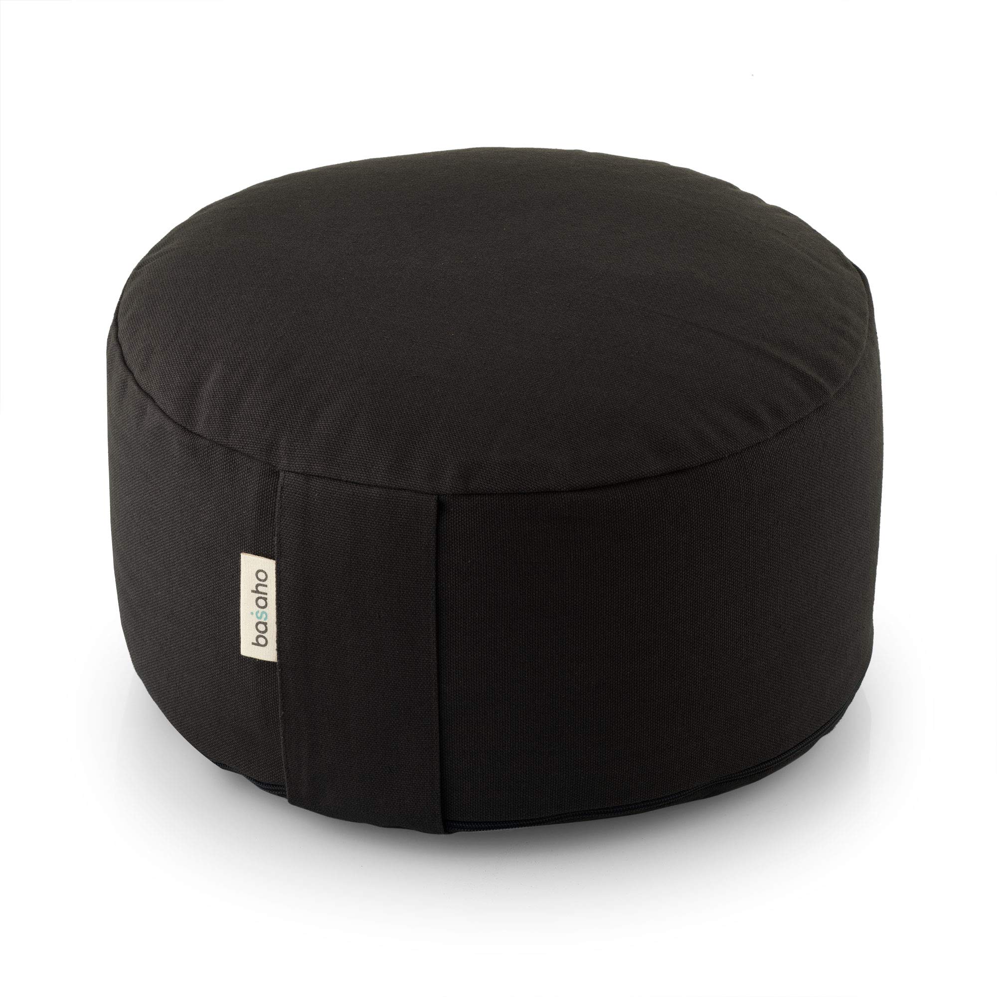 basaho WHEEL Zafu Meditation Cushion | Organic Cotton | Buckwheat Hulls | Removable Washable Cover (Zen Black)