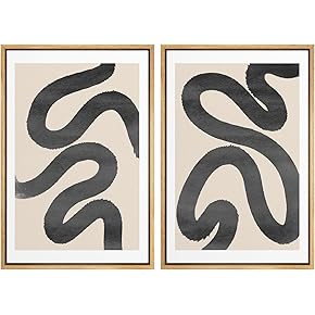 SIGNWIN Framed Wall Art Print Set Black Squiggly...