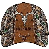 CleveFit Deer Skull Hunting Cap, 3D Print Camo Pattern Adjustable Baseball Hat, Lightweight Breathable Polyester Outdoor Cap with Sun Protection, Unisex Hunting Gift
