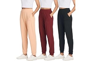 Real Essentials 3 Pack: Women's Ribbed Lounge Jogger Cuffed Yoga Sweatpants with Drawstring & Pockets (Available in Plus)