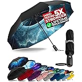 TUMELLA Strongest Windproof Travel Umbrella (Compact, Superior & Beautiful), Small, Wind-Tested, Light & Portable, Automatic Folding Rain Umbrella, Durable Premium Grip, Fits Car and Backpack