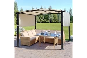 Meetleisure 10' x 10' Arched Top Outdoor Pergola, Pergola Canopy with with Adjustable and Retractable Canopy for Patio Use, Metal Pergola with Durable and Sturdy Frame & Water-Resistant Canopy, Beige