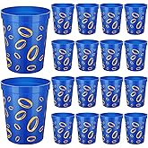 Qinyoung 24 Pcs Blue with Gold Ring Print Themed Birthday Party Supplies Plastic Cups Reusable 16oz Cups for Cartoon Theme Birthday Party Holiday Events Decoration Favors