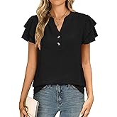 ANRABESS Women Tops Ruffle Short Sleeve V Neck Dressy Blouse Summer Elegant Work Henley Shirts Spring Business Casual Outfits