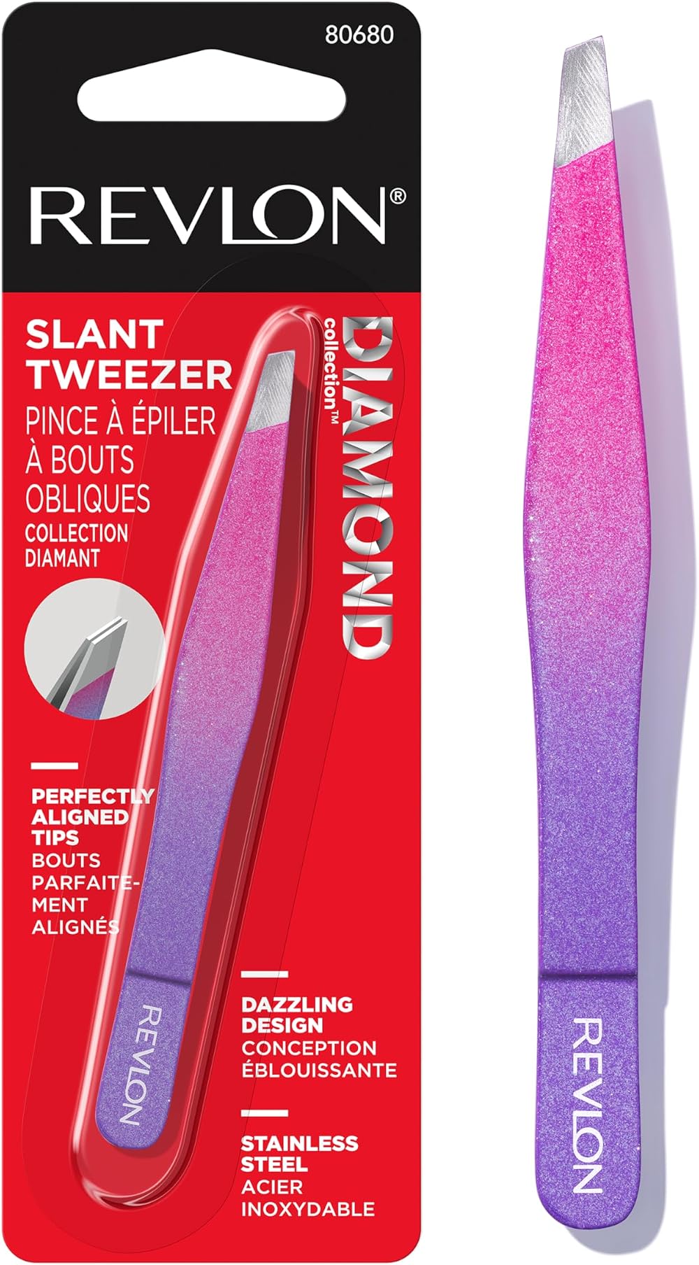 Revlon Diamond Collection Tweezer Stainless Steel Slant Tip Precision Tweezing
