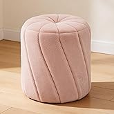 YDcosyfy Modern Round Ottoman, Spiral-Tufted Foot Stool Ottoman, Teddy Fleece Upholstered Vanity Stool for Makeup, Bedroom, L