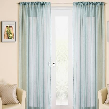 Duck Egg Blue Green Sparkle Voile Curtain Panel Slotted Top 54