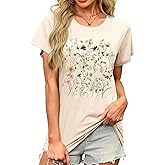 MAPICK Women's Floral Graphic Tees Short Sleeve Casual T-Shirts Boho Style Cute Summer Loose Fit Tops