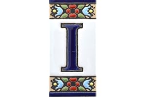 ART ESCUDELLERS House letters 3 inch. Handpainted house letter tiles for signs, addresses and names. Address numbers for houses. House address numbers and letters. Design Design FLORES MINI 2,87" x 1,38" (LETTER I)
