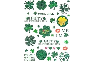 AFSTEE 6 Sheets St Patricks Day Tattoos Unique St Patricks Day Face Shamrock Stickers Gifts Apparel Accessories Temporary Flash Clover