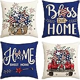 AVOIN colorlife Bless Our Home Eucalyptus Stars Fireworks Car Blue Throw Pillow Covers, 18 x 18 Inch 4th of July Patriotic In