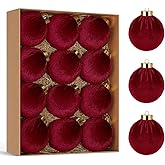 Artmag Christmas Tree Ornaments Velvet Balls, 12 PCS Plastic Shatterproof Xmas Hanging Balls for Winter Holiday Decor 80mm 3.