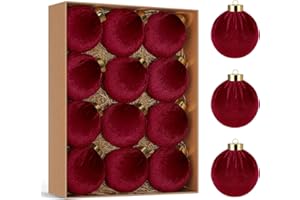 Artmag Christmas Tree Ornaments Velvet Balls, 12 PCS Plastic Shatterproof Xmas Hanging Balls for Winter Holiday Decor 80mm 3.