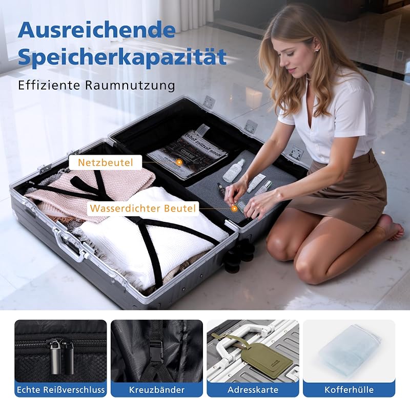 Valigia taglia M L XL XXL valigia da viaggio leggera rigida Luggage Suitcase con ruote TSA serratura e telaio in alluminio bagagli a mano argento grigio, grigio scuro, M-20 Zoll