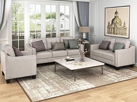 Merax 3-Piece Sectional Sofa Set with Armchair and Loveseat