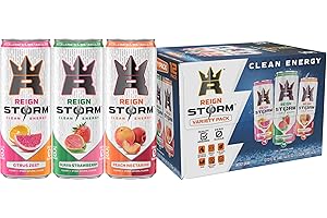 REIGN Storm Variety Pack, Peach Nectarine, Guava Strawberry, Citrus Zest, Fitness & Wellness Energy Drink, 12 Fl Oz (Pack of 12)