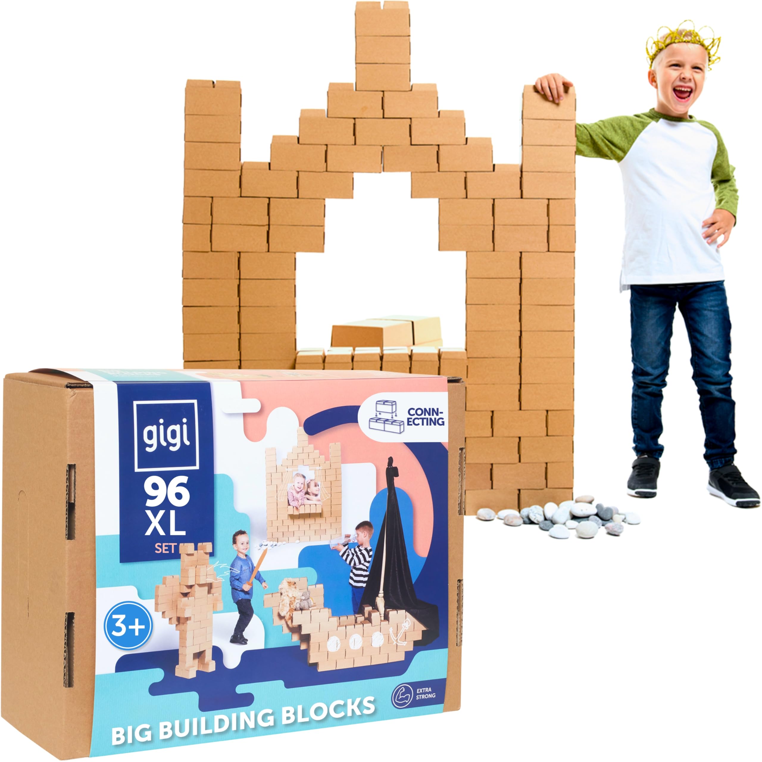 GIGI Bloks 96 XL Large Building Blocks for Kids Stackable & Interlocking | Cardboard Building Bricks for Children, Sturdy and Easy to Assemble | Creative & Educational Real-Size Kids Construction Toys