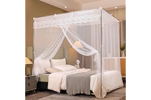 Niemro White Mosquito Net Tent for Bed，Three Side Opening Canopy Netting Curtain Net for Bedroom Decoration for King Size - 76 W x 80 L inch x 75 H（Without Bed Frame）