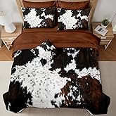 MUGINYU Brown Cowhide Comforter Set Queen, 8 Pieces Bed in a Bag Black White Cow Skin Print Western Farmhouse Animal Fur Bedding Set