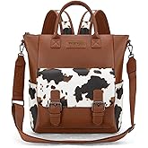 Montana West Wrangler Womens Convertible Backpack Purse Cow Printed Backpack with Adjustable Crossbody Shoulder Strap for Work Travel WG175-9110COW-BR