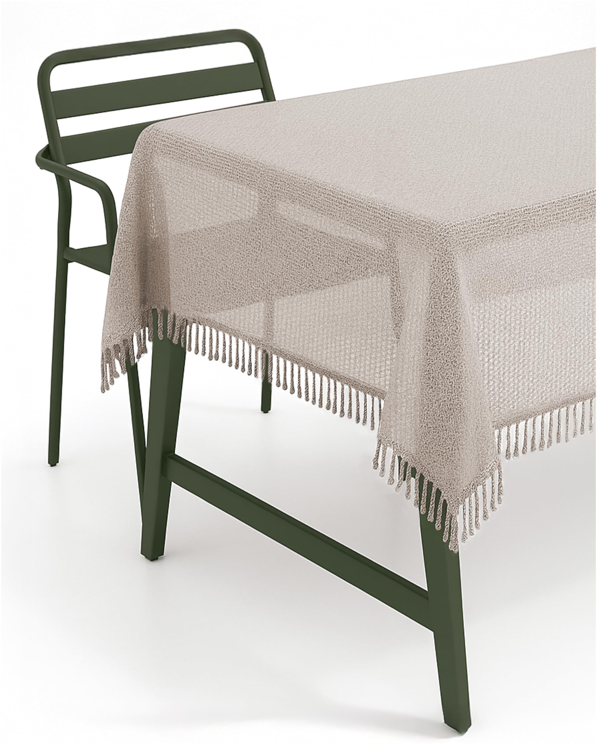 texpot Garden Tablecloth 140 cm Round Beige with Fringes Weatherproof Foamed Non-Slip