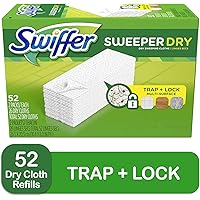 Recambios para trapeador seco Swiffer Sweeper para trapear y limpiar pisos, producto de limpieza para pisos multiusos, sin perfume, 52 unidades ...