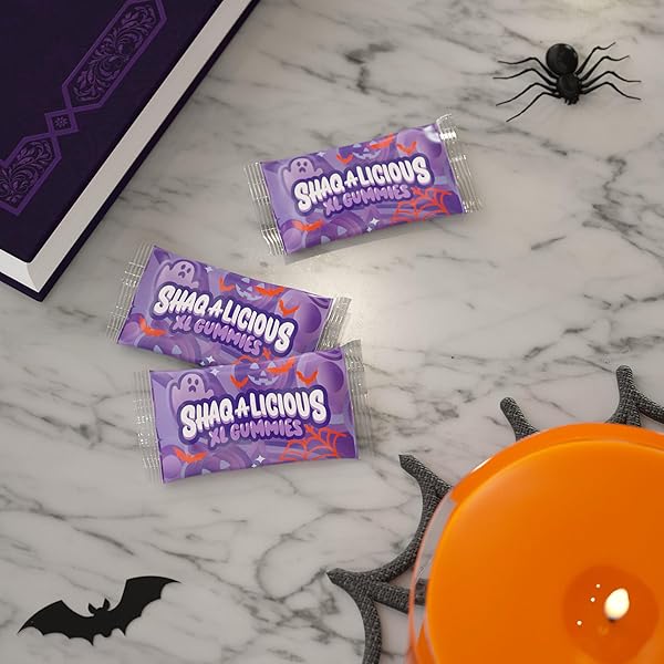 SHAQ-A-LICIOUS INDIVIDUALLY WRAPPED XL GUMMIES ORIGINAL FLAVOR SNACK SIZE, HALLOWEEN CHEWY CANDY BAG, 8.5 OZ