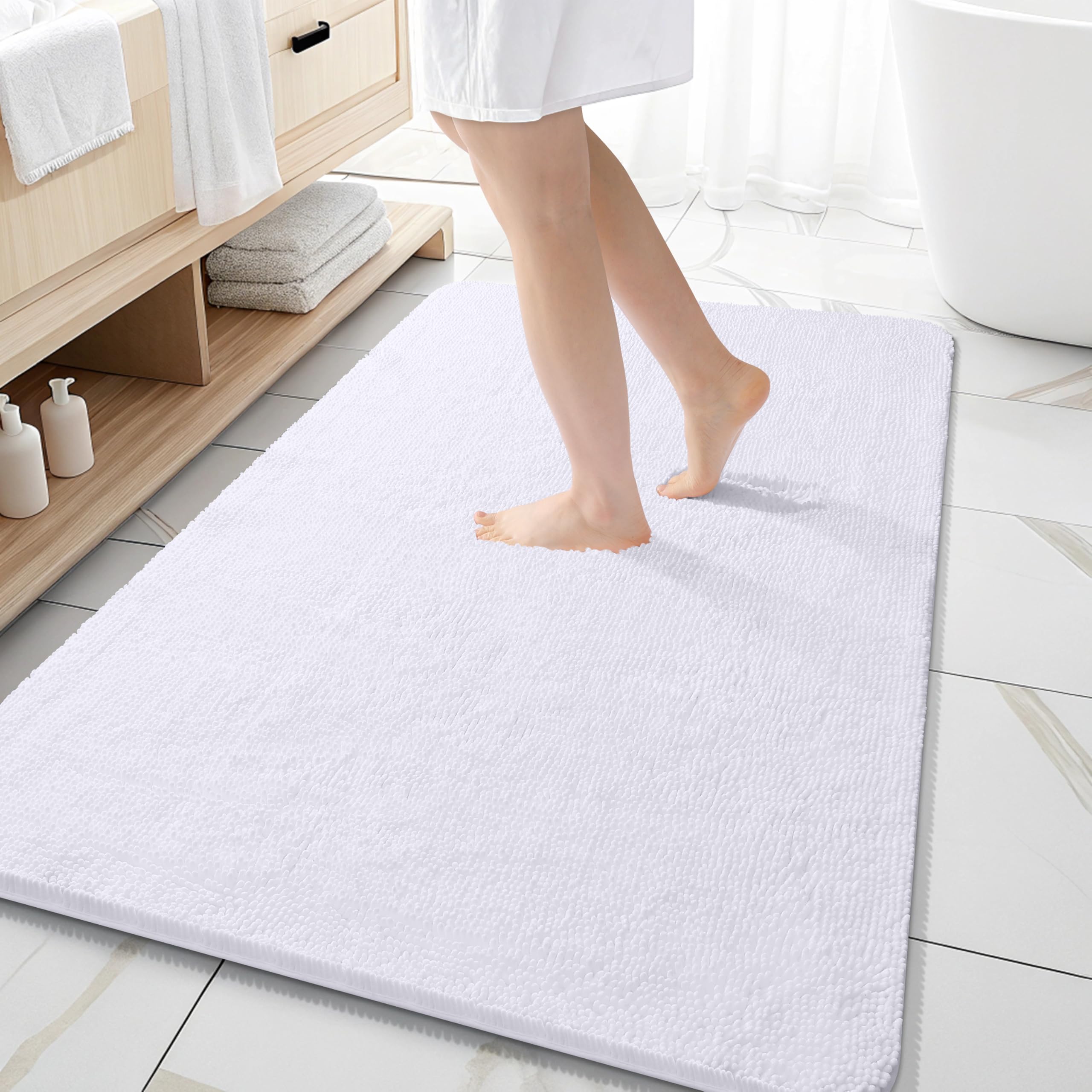 Photo 1 of OLANLY Bathroom Rugs 59x35, Extra Soft Absorbent Chenille Bath Rugs, Rubber Backing Quick Dry, Machine Washable Bath Mats for Bathroom Floor, Tub and Shower, Home Decor Accessories, White