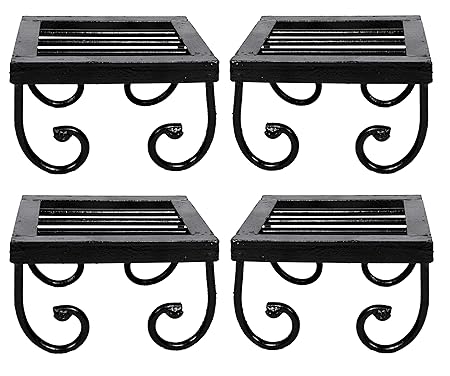 HINS Black Iron Metal Planter Stand For Bulky & Heavy Planter Set of 4 For Indoor & Outdoor Gardening Home Decore (4) I Plant Stands For Indoor Balcony I Plant Bench I Plant Stands I Pot Stand Single I Potted Plant Stand I Big Pots I Metal Plant Stand I Tall Outdoor Planter I Metal Casters I Large Plant Stand I Pot Stands For Garden I Indoor Plants Stand I Iron Plant Stand I Terrace Garden Stand I Garden Rack I Iron Stand For Pots I Pots Stand I Indoor Planter