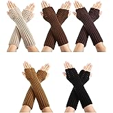 SATINIOR 5 Pairs Arm Warmer Long Fingerless Gloves Knit Open Finger Wrist Warmers Arm Sleeves Socks with Thumb Hole for Women Adult