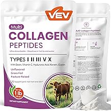 VEV Multi Collagen Peptides Powder, 16 oz (41 Servings) &ndash; Type I, II, III, V, X, Hydrolyzed Collagen, Hyaluronic Acid Power,
