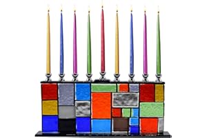 Ner Mitzvah Glass Hanukkah Menorah - Wall of Unity Multicolored Chanukah Menorah - Handcrafted Painted Glass Menorah - Fits All Standard Chanukah Candles