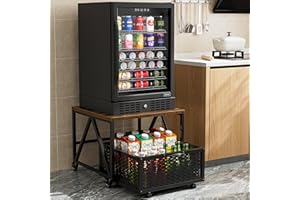 Urban Deco Mini Fridge Stand with Storage,Heavy Duty Fridge Cart with Drawer Basket,Mini Refrigerator Table for 220LBS,Mobile
