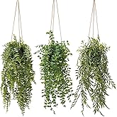 PENGYEE 3 Packs Fake Hanging Plants with Black Pots, 20" Artificial Hanging Plants for Wall Decor, Fake Fern Plants Mandala Vine for Home Bathroom Bedroom Kitchen Office Room Decor