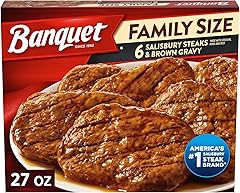 Banquet Family Size Salisbury Steaks and Brown Gravy, Frozen Meal, 27 OZ