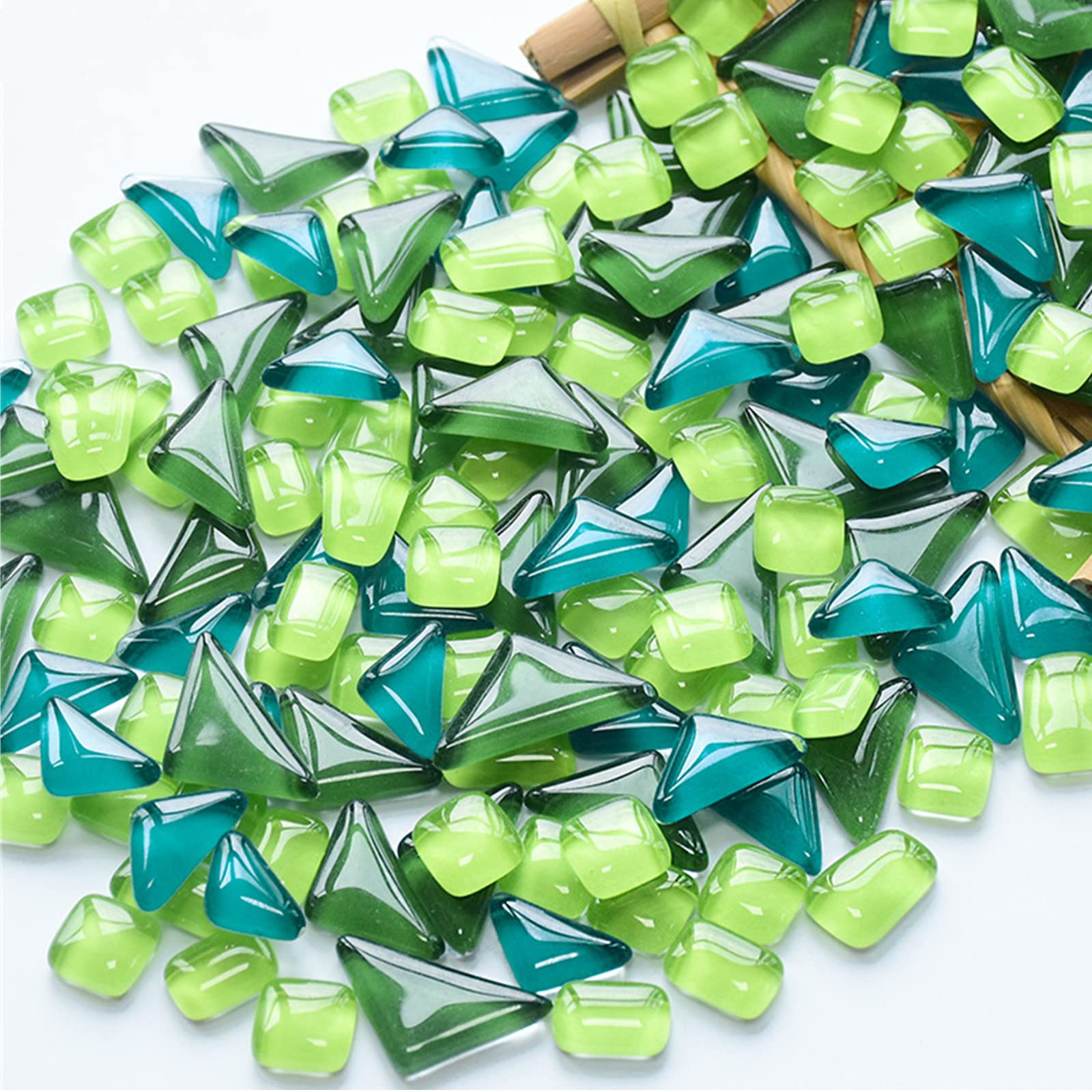 500g Irregular Glass Mosaic Tiles for Crafts,Tiny Random Color DIY Making Creative for Home Decoration, Vases, Cups, Picture Frames, Flowerpots (Green Series)