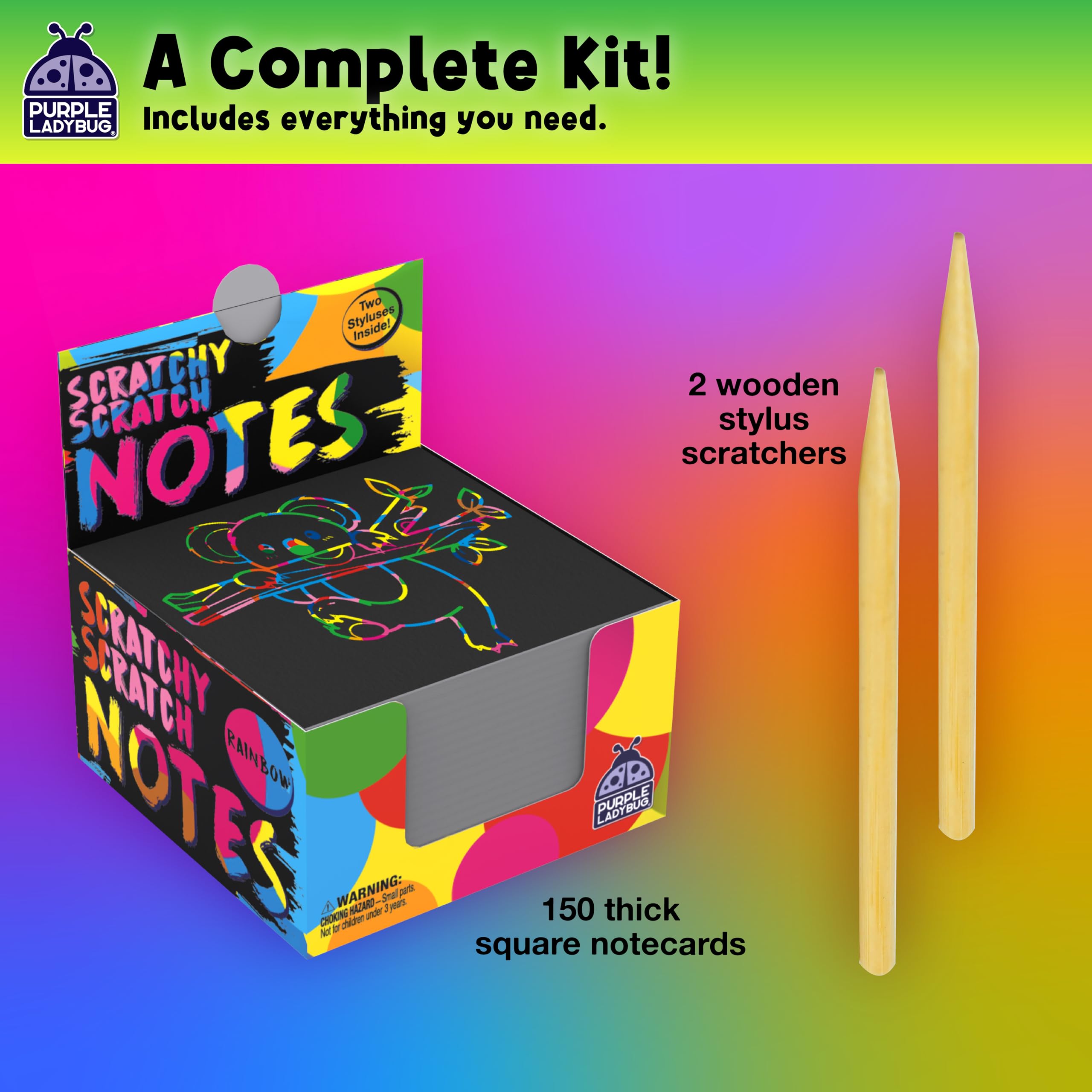 PURPLE LADYBUG 150 Rainbow Scratch Art Mini Notes - Stocking Stuffers for Kids, for Girls & for Teen Girl, Arts and Craft Supplies, Christmas Crafts Activity Kit, Birthday Party, Classroom Supplies