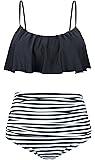 Aixy Women Vintage Flounce Two Piece Swimsuits High Waisted Bathing Suits