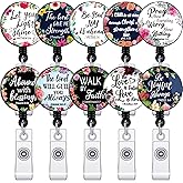 Outus 10 Pieces Christian Badge Reel Religious Gifts Bulk Round Badge Holder Retractable Clip Religious Scripture Name ID Clip Inspirational Quote Gifts for Teacher Student Office Worker Nurse Doctor