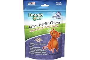 Emerald Pet Feline Health Chews Hairball Support — Natural Grain Free Feline Hairball Control Chews — Hairball Control Cat Supplements for Hairball Prevention and Elimination — Made in USA, 2.5 oz