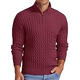 Askdeer Men's Cable Knit Sweater Quarter Zip Sweater Mock Neck Polo Sweater Casual Pullover Sweater with Ribbing Edge