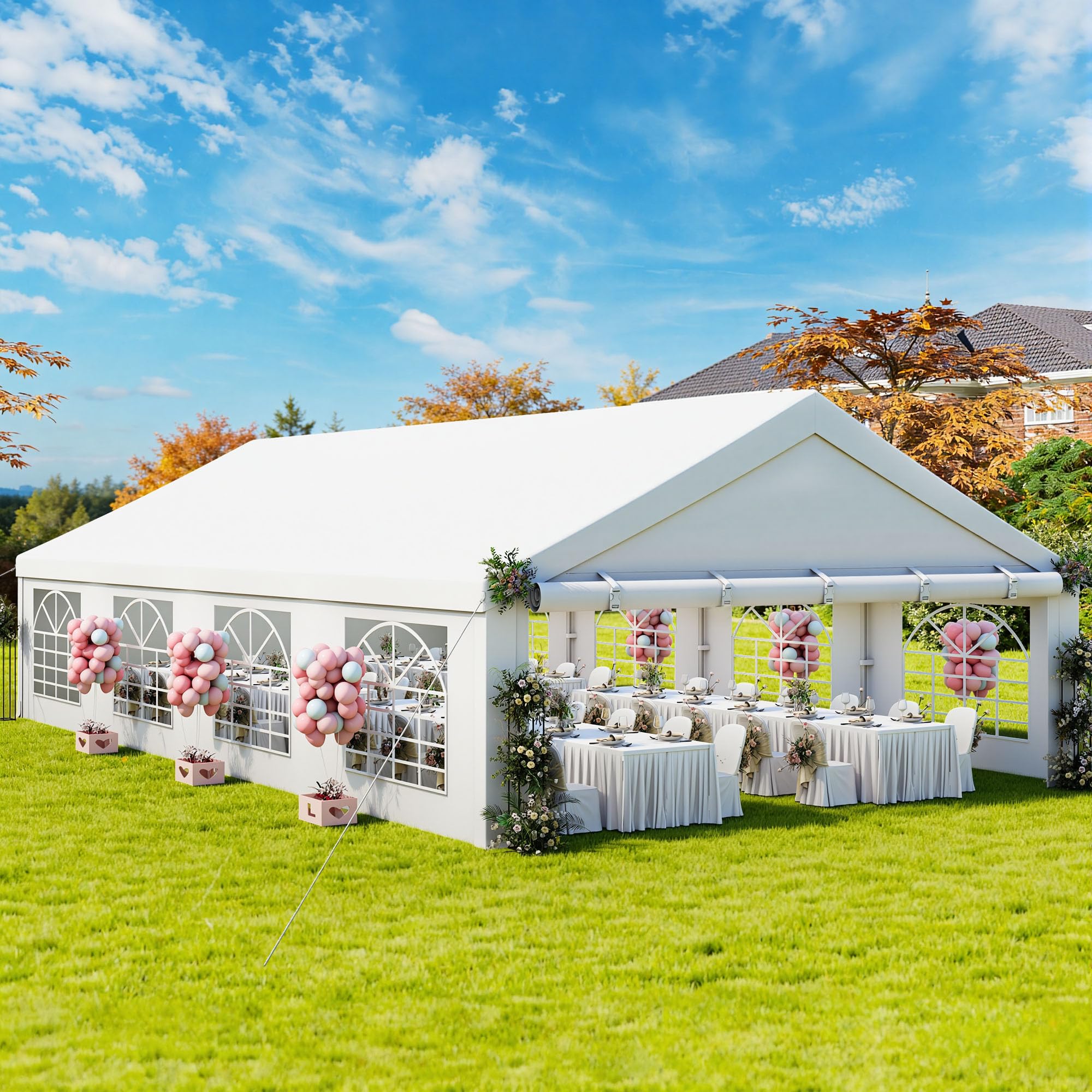 Photo 1 of DWVO 20x30ft Party Tent Outdoor Heavy Duty Wedding Event Shelters Galvanized Canopy with Upgraded Large Roof, 2 Storage Bags, Removable PVC Sidewalls, White