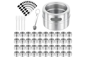 40 Pcs Magnetic Spice Tins with Clear Lids Stainless Steel Sift Spice Storage Containers Set with 4 Pens, 10 Sheets Labels, 5