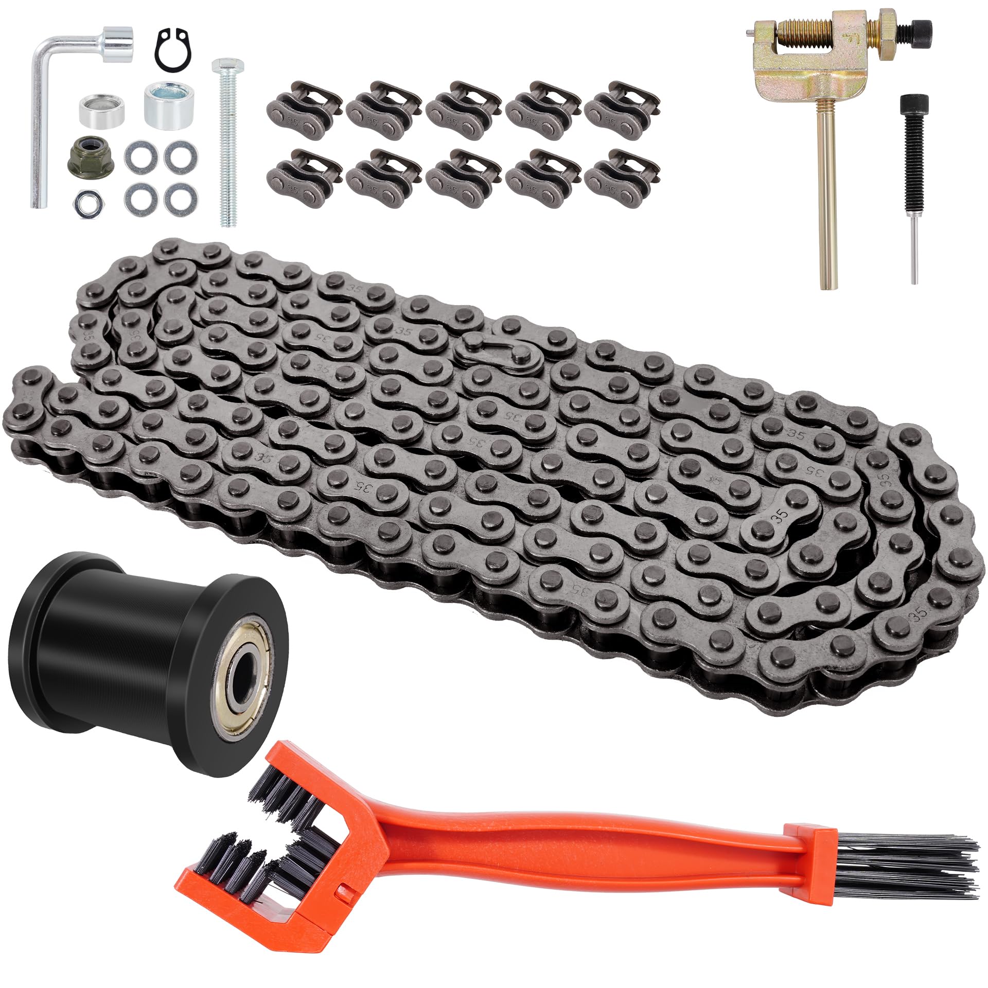 Photo 1 of WEIYINGSI 35 Roller Mini Bike Chain, 140 Links Mini Bike Chain with Chain Breaker, Chain Cleaning Brush, Chain Tensioner & 10 Connecting Links for CT100U CC100X DB30 MBX10 MBX11 MM-B80