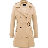 Chrisuno Women's Double Breasted Pea Coat Hooded Long Winter Trench Coat