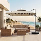 VEGOND 9x12 FT Patio Cantilever Umbrella with Base, Rectangular Heavy Duty Offset Umbrella for 6-8 People, 360°Rotation & Mul
